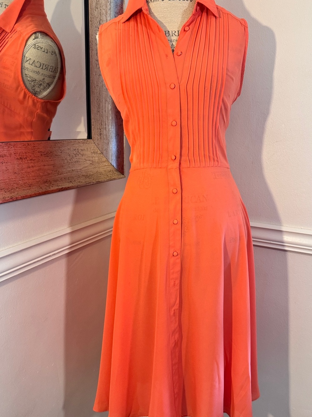 Nanette Lepore Coral Pleated Sleeveless Shirt Dress | Size 8